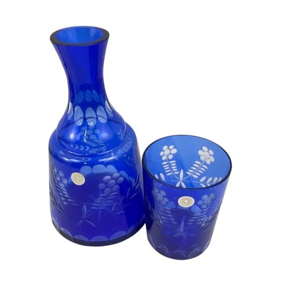 Bohemian Cobalt Blue Bedside Carafe Cut Crystal Carafe & Glass Set By Nachtmann - Picture 7 of 11